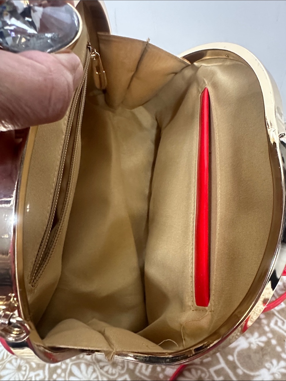 Red Patent Dome Satchel Handbag - Picture 11 of 13